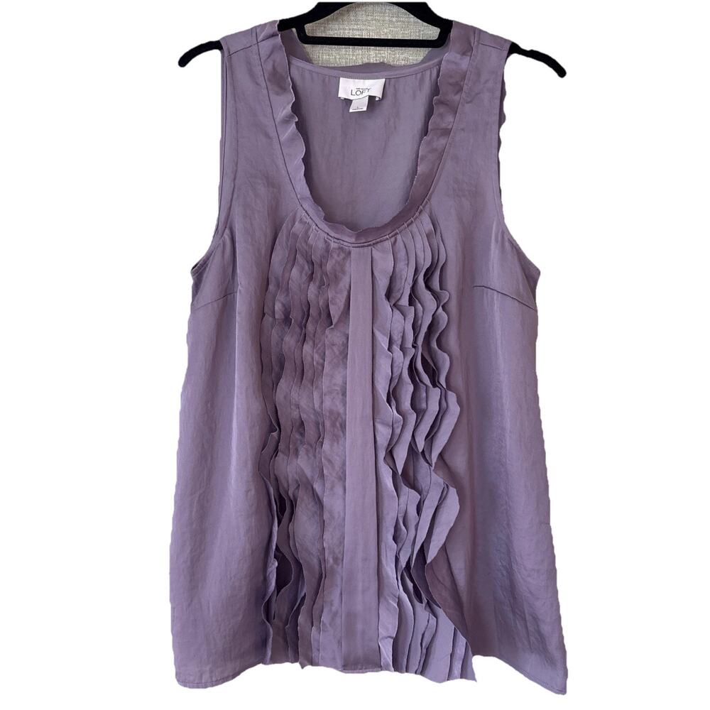 LOFT Ann Taylor Silky Lavender Ruffle Front Sleeveless Blouse Sz L Classic Work